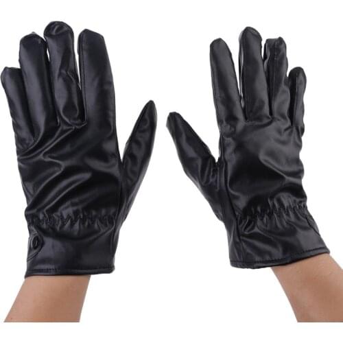 Men Faux Leather Winter Gloves Warm Lined Thicken Ruched Wrist Hand Warmer Soft