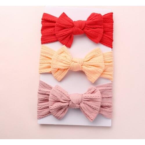 1pcs Baby Girls Cable Knit Bows Nylon Headbands Super Soft Elastic Wide Bows Nylon Turban Headwraps Infants Girls Hair Accessory
