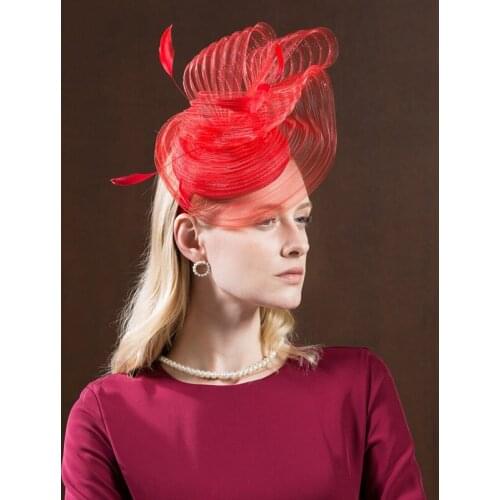 New British Yarn Net Fedoras Hat Female Spring Banquet Feather Cap Women Church Hair Band Elegant Fashion Hair Ornaments H214