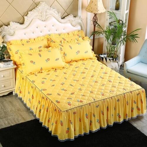 New Thick Bed Skirt Quilted Bed Sheet Non-Slip Protection Mattress Cover Bedspread Double Bed Bedspread Lace Decoration