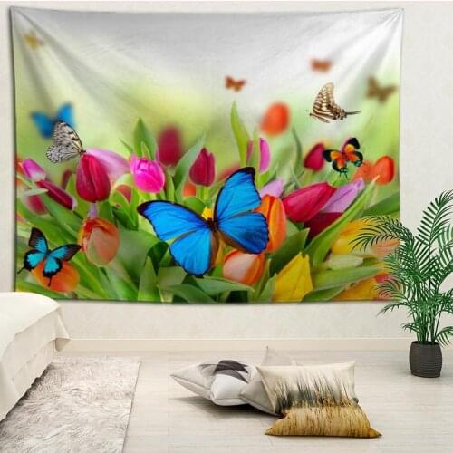 New Arrival flower and butterfly Tapestry Hanging Blanket background wall bedroom Home Art Tapestries Decor Customize your image