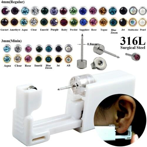 2PC Disposable Sterile Ear Piercing Unit Cartilage Tragus Helix Piercing Gun NO Pain Piercer Tool Machine Kit Built-in Ear Studs