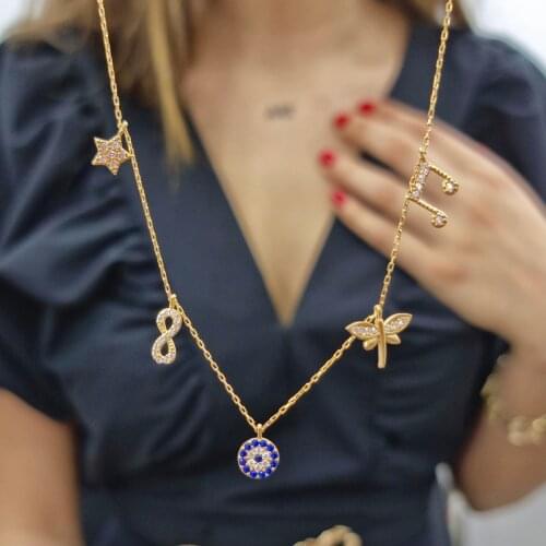 Handmade Fortune Necklace 5-Piece Zircon Stone For Women Girls Valentines Day Fashion Jewelry Elegant