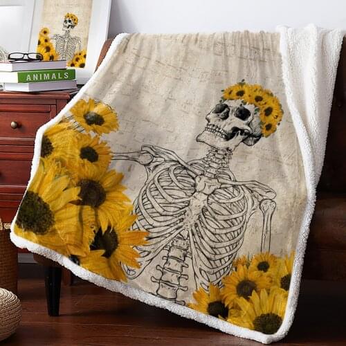 Skull Sunflower Sheet Music Retro Fleece Blanket Warm Cashmere Blanket Office Sofa Supplies Blankets for Beds