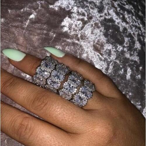 Luxury Stunning Limited Edition Eternity Band Promise Ring 925 sterling Silver 11Pcs Oval AAAA Zircon Engagement Rings For Women