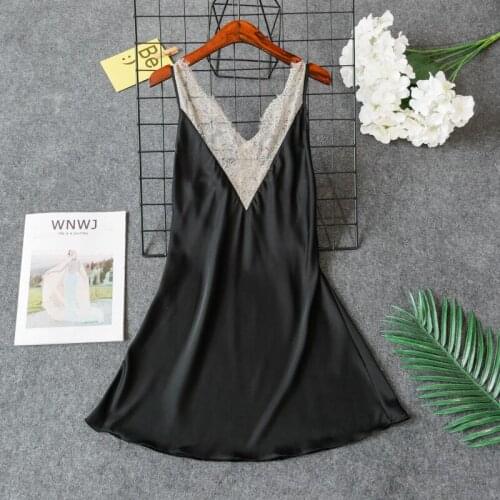 Sexy nightdress ladies charming fashion strap nightdress ice silk hollow backless loose lace skirt home service Sleepwear
