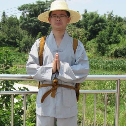 Shaolin Temple Costume Zen Buddhist Lay Monk Meditation Gown Kung Fu Training Uniform Monk Clothes Traditional Chinese Clothing