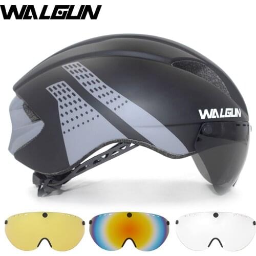WALGUN Aero Cycling Helmet Road Bike Helmets with Lens Goggles Visor Time Trial TT Triathlon Bicycle Helmet Men Women safety cap