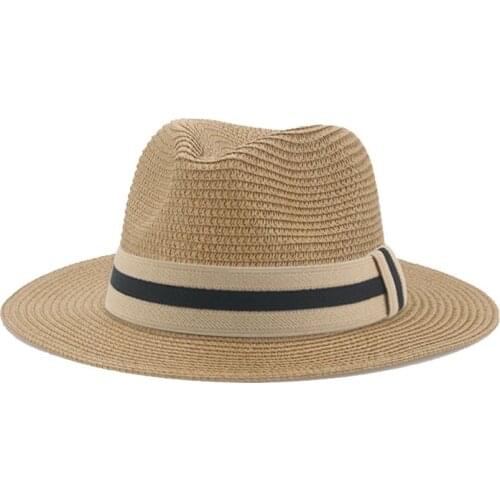 Sun hats men women summer spring wide brim solid belt band paper straw hats outdoor sun protective formal khaki black women hats