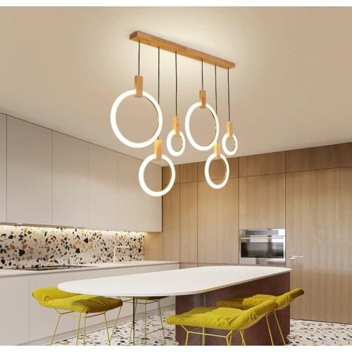 Modern Simple LED Kitchen Chandelier Wooden Decor Lighting Fixtures Nordic Pendant lamps Dining room Island Hanging Lights
