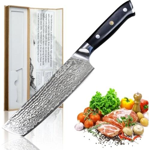 SUNNECKO 7" inch Cleaver Knife Kitchen Knives Japanese 73 Layers Damascus VG10 Steel 60HRC Sharp Cutt Chef Knife G10 Handle