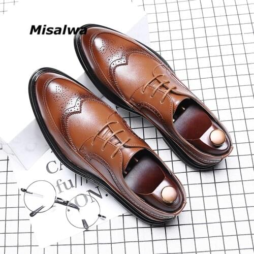 Misalwa Mens Office Shoes Basic Formal Gentleman Oxford Brogue PU Leather Suit Dress Shoes Vintage Height Increased Available