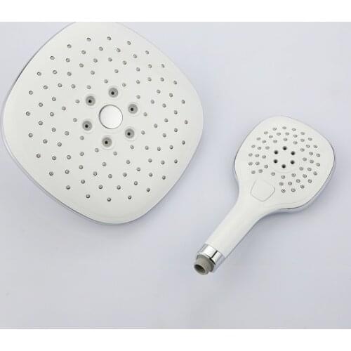 Bathroom 10 inch 250mm Square three functions top Rainfall shower head set with 4 inch handheld shower head,Chrome and White