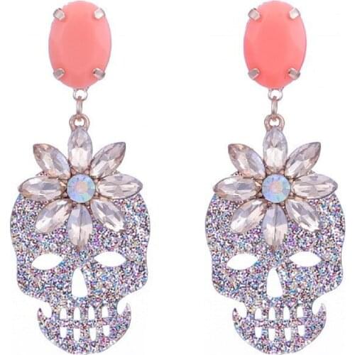 Vintage beige white Acrylic drop Earrings for women Fashion ethnic black Crystal flower Earrings skull Head Jewelry Wholesale