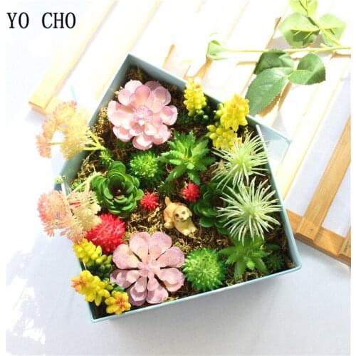 YO CHO 5pcs Succulent Mini Bionic Plant Potted Material Home Decoration Artificial Plastic Flower Frame Shop New Year Decoration