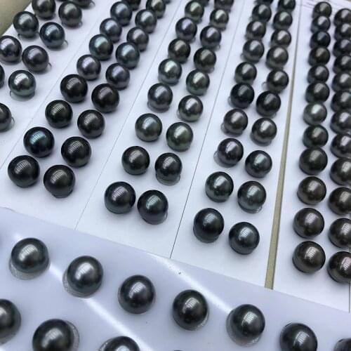 DIY PEARL BEADS,11-12 mm high luster tahiti round pearl,100% Nature black tahiti sea pearl loose pearl,half or no hole