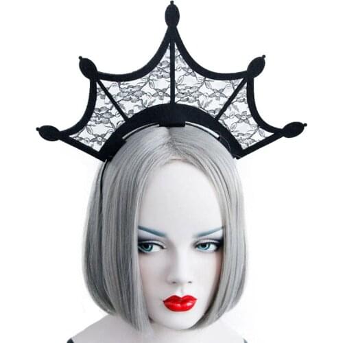 Womens Headband Halloween Statement Black Queen Tiara Crown Lace Fancy Dress Costume Party Gothic Hairband Hair Hoop Accessories