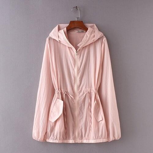 Plus Size XL-4XL Womens Long Sleeved Sun-protection Jackets Hooded Solid Spring Summer Casual Outerwear