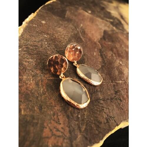 Dr Stone Natural Stone rose gold plated womens hand-made with cats eye Stone earrings KRB480