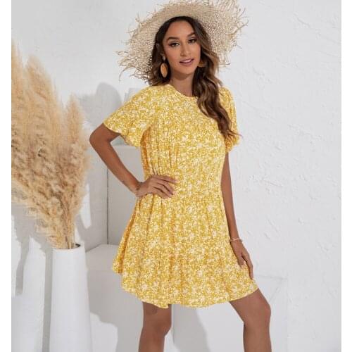 Womens Dress Plus Size Dresses Summer Sexy Floral Print Boho Beach Dress Ruffle Short Sleeve Mini Dress Female Clothes