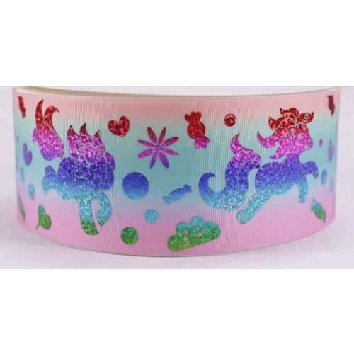 3" 75mm rainbow hologram laser foil Unicorn grosgrain polyester ribbon gift wrap for DIY accessaries 10Y and 50Y/lot