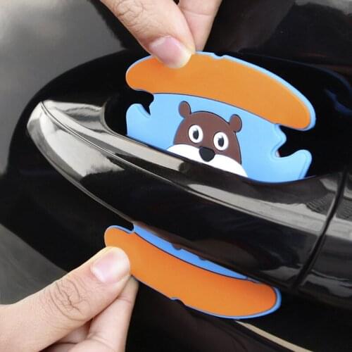 4pcs Cartoon Handlebar Anti-scratch Sticker Car Door Handle Protection Sticker Scratch Resistant Rubber Strip Car Exterior Decor