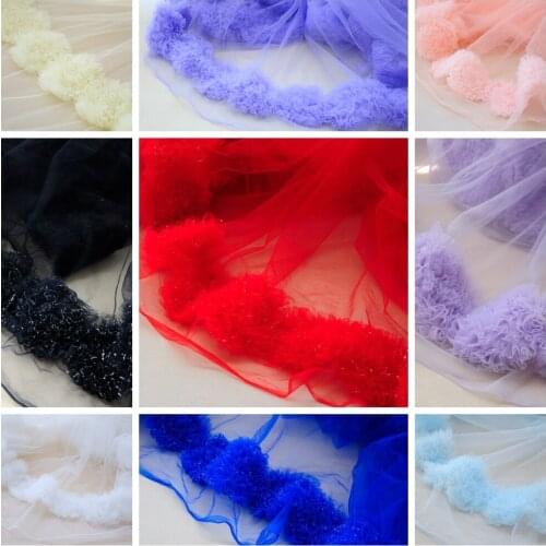 5yards/lot crystal bouquet flowers unilateral embroidery for skirt childrens clothing accessories 65cm