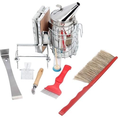 8 in 1 Stainless Steel Beekeeping Bee Hive Smoker Kit Heat Shield Protection Scraper Equipment Tools Set Apiculture Accessories
