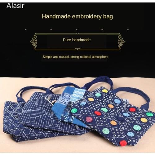 Alasir Ethnic Embroidery Women Handbag Large Capacity Casual Canvas Shoulder Handbags Handmade Tote Bags Retro Simple Stitch Bag