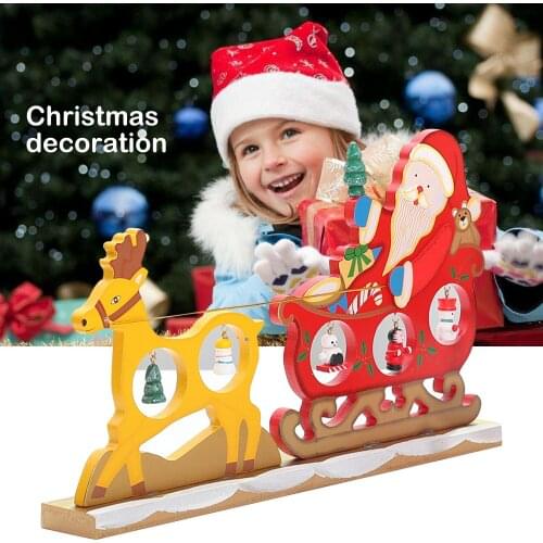 Behogar Wooden Table Top Santa Reindeer Christmas Decoration with 5pc Mini Painted Hanging Ornament for Home Office Party Decor