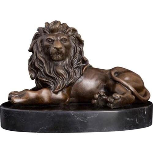 Bronze Sculpture Lying Lion Statue Figurine Antique Wildlife Art for Home Office Table Decoration