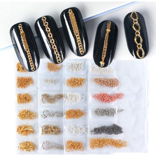 6pcs 3D Chain Snake Bone Studs Nail Decoration for Manicure Rhinestone Gold DIY Metal Punk Japan Nail Design Ornament GLFB01-04