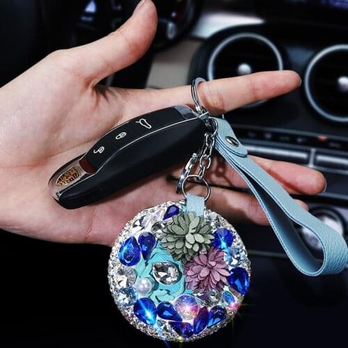 Flower crystal key case diamond women girls mirror key bag diamante rhinestone key case for car