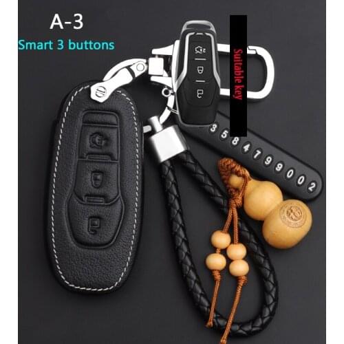 Cowhide Leather Car Key Case For Ford Edge Escape Kuga Fusion Mondeo Ecosport Explorer Focus 3 MK2 Fiesta F-150 With Keychain