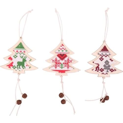 Wooden Christmas Tree Shape Pendant With Decorative Bells Xmas Tree Hanging Drop Ornament Holiday Party Decorations
