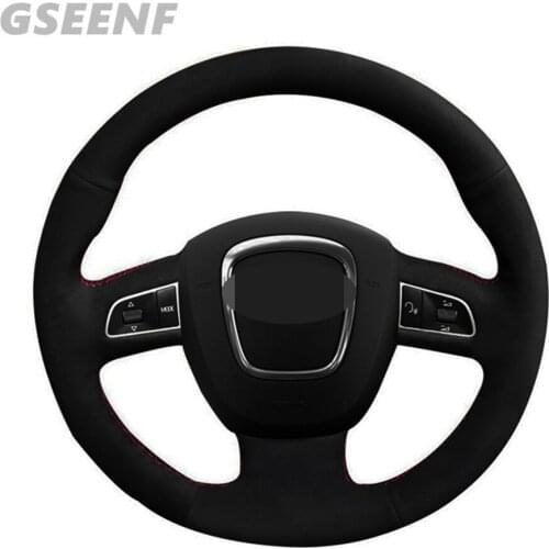 Car Steering Wheel Cover For Audi A4 (B8) 2008-2010 A3 (8P) 2008-2013A5 2008-2010 A6 (C6) 2007 Black Hand-stitched Suede