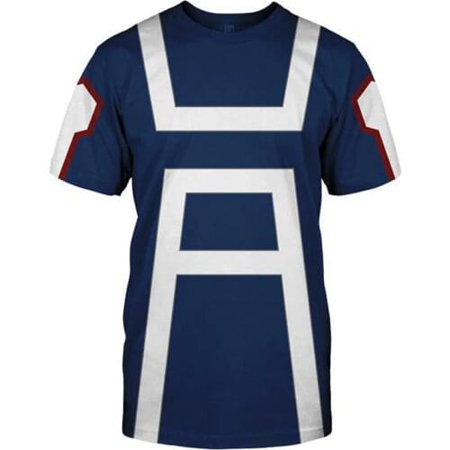 My Hero Academia Mens Summer T-shirts Midoriya Izuku 3D Printing School College Style Boku no Hero Academia Blue T Shirt Tops