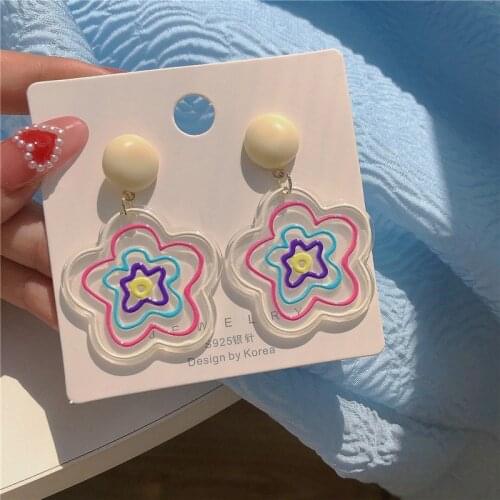 Summer Temperament Contrast Acrylic Flower Clip on Earrings Fashion Cute Transparent Big Resin Flower Clip Earrings No Ear Hole