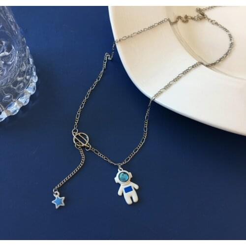 Creative cute cartoon astronaut necklace personality star planet clavicle chain