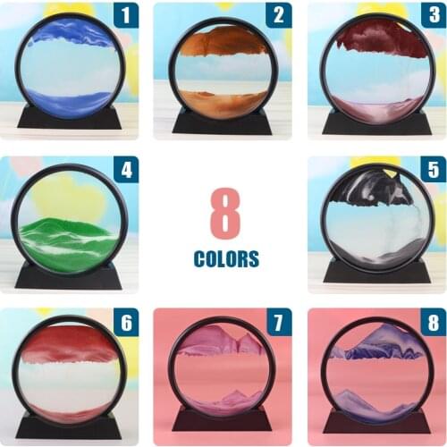 Round Glass 3D Deep Sea Sandscape In Motion Display Flowing Sand Frame 7 Inch Moving Sand Art Picture Home Office Decor Crafts