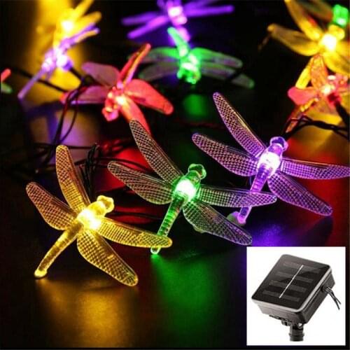 Hot LED Solar String Light Dragonfly Waterproof Outdoor Garden Party Decoration Light Strip Christmas Holiday Decor Solar Lamps