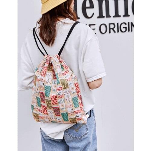 Mini Drawstrings Bag Girl Waterproof Printing Lemon Leaves Travel Softbag Women Shoulder Backpack Light Portable Shopping Bags