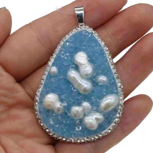 Fashion Irregular Resin Diamon-Studded Pearl Pendants Charms for Jewelry Making DIY Necklace Size 30x50-40x50m