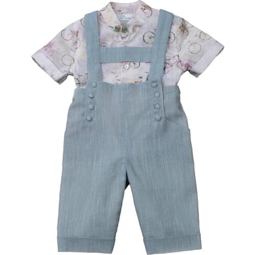 My daughter and I set shirt collar Mao and pants suspenders from 9 months to 5 years Paraiso collection