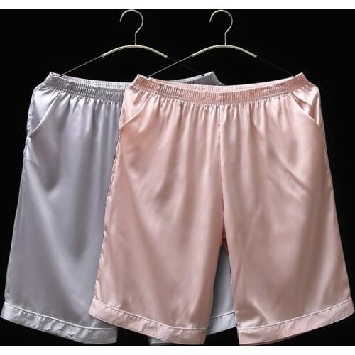 2PCS Mens Silk Shorts Pajamas Satin Pants Thick Silk Sleepwear Summer Male Pajama Pants Soft Nightwear Satin Sleeping Shorts