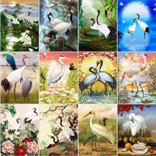 Full Drill Diamond Painting Crane Diy 5D Animal Bird Mosaic Round Square Diamond Embroidery Cross Stitch Kits Home Decor Gift