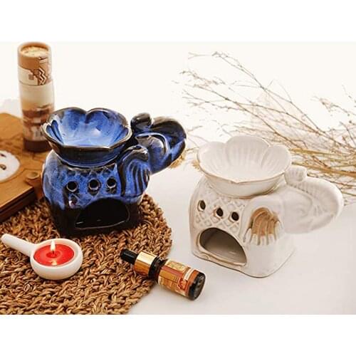 2021 New Hot Thailand Auspicious Elephant Shape Ceramic Incense Burner, Petal Shape Essential Oil Stove, Bathroom Living Room