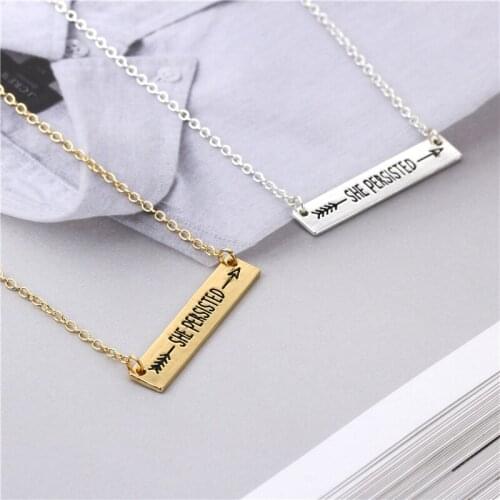 New Simple Bar Pendant Handmade Lettering"SHE PERSISTED"Necklace Jewelry Personality Bar Inspirational Necklace