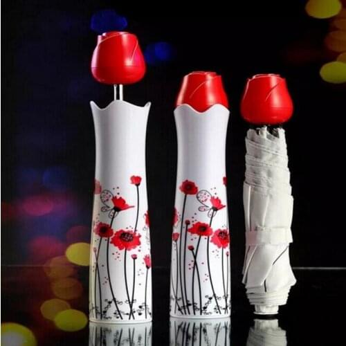 Novelty Rose Vase Umbrellas Personalized Rain Umbrella Super Cute And Compact Manually Umbrella LX1494