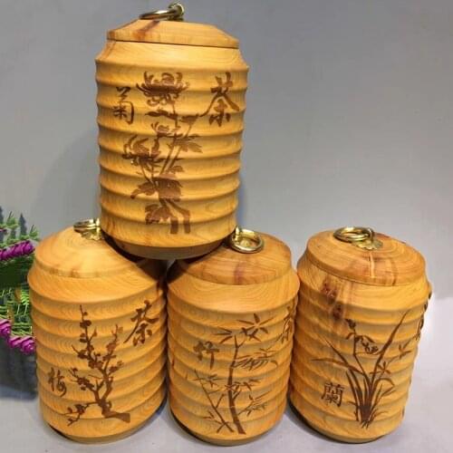 Taihang Yabai New Black Tea Pot Plum Orchid Bamboo and Chrysanthemum Woodcarving Household Pot Large Solid Wood Storage Pot Set